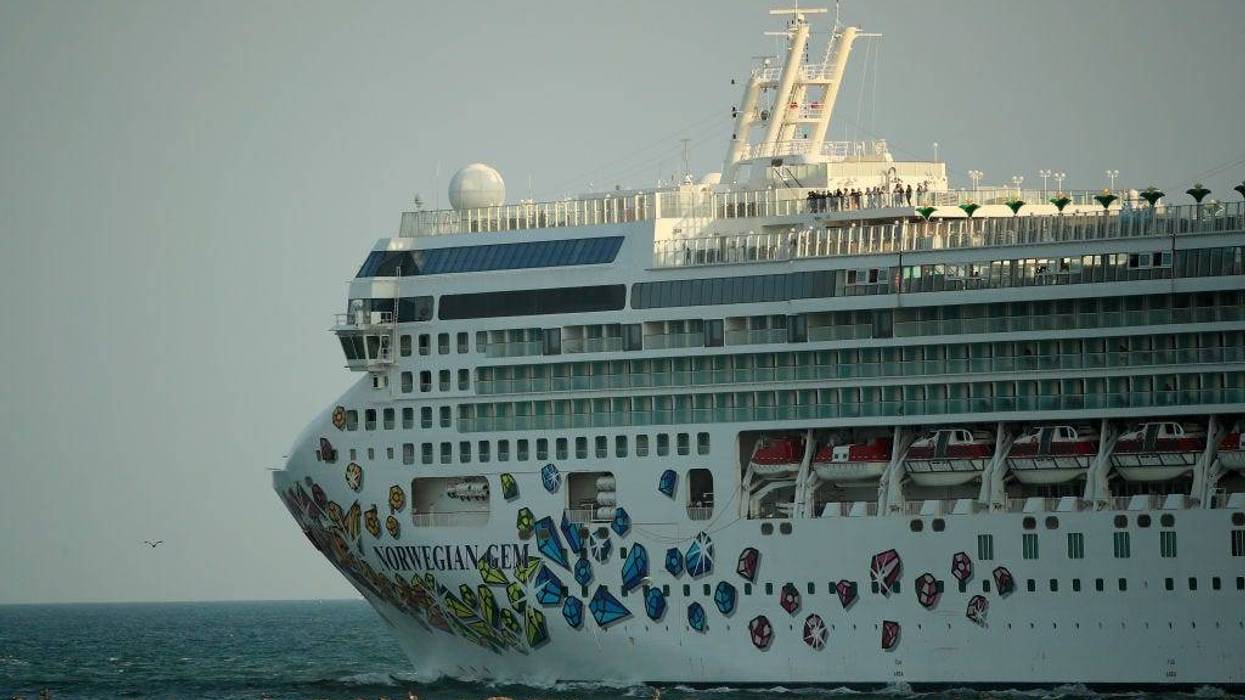 The Norwegian Gem cruise ship leaves the Port of Miami on April 14, 2020 in Miami Beach, Florida.