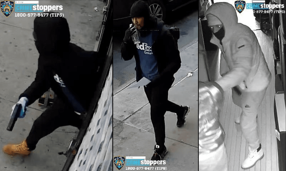 The NYPD released images Monday of the two suspects in the April 21 robbery in SoHo