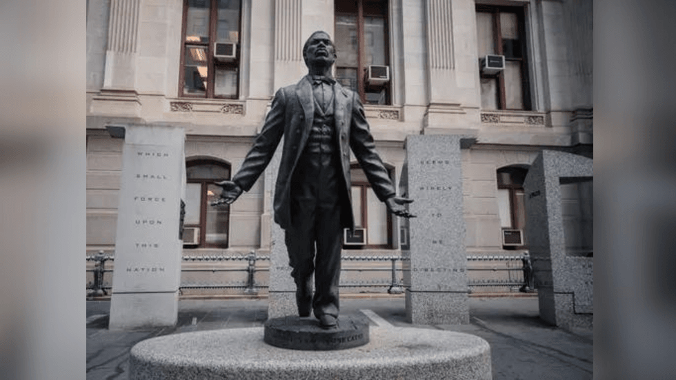 The Octavius V. Catto Memorial statue outside of City Hall in Philadelphia, PA.