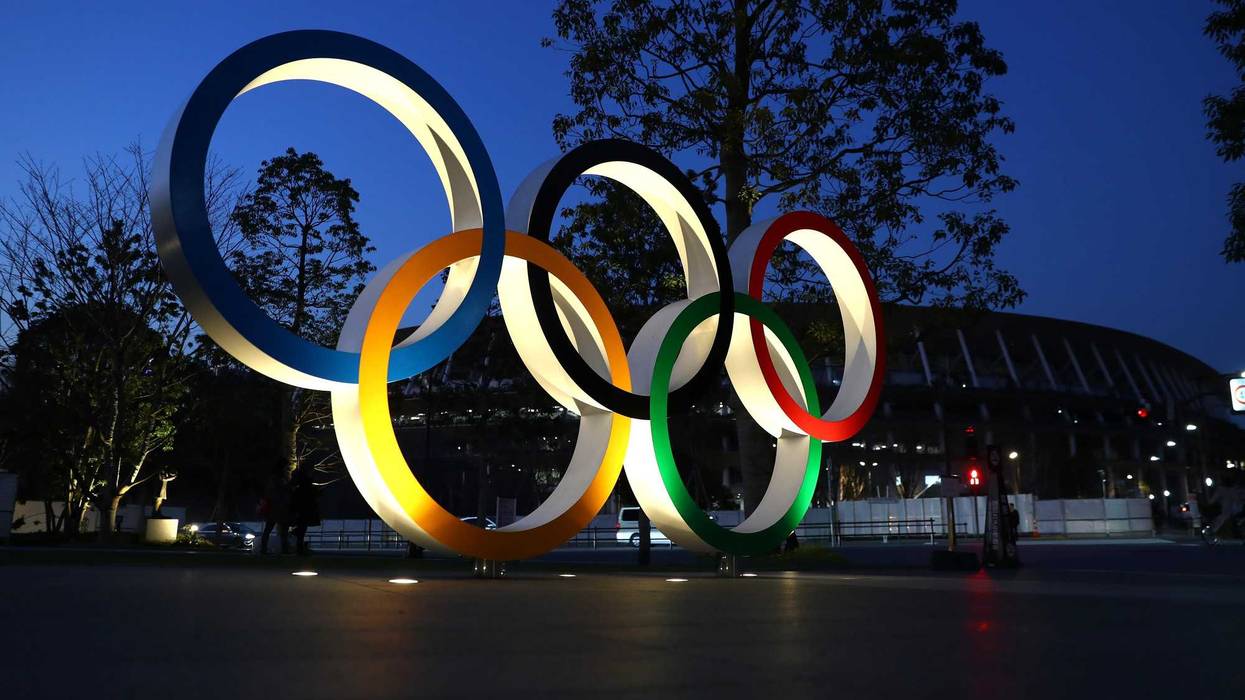 The Olympic rings staged in Tokyo.