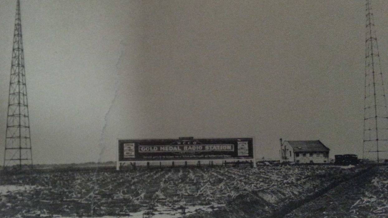 The original WCCO transmitter site in 1925 included a house with the equipment and twin 200-foot towers. The station was broadcasting at 5,000 watts and at 810 AM instead of the current dial position of 830 (and 50,000 watts).