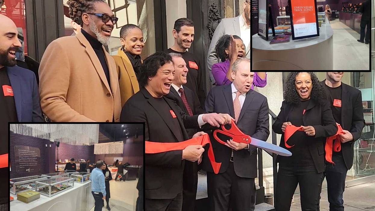 The owners of Union Square Travel Agency cut the ribbon denoting the start of sales on Monday.