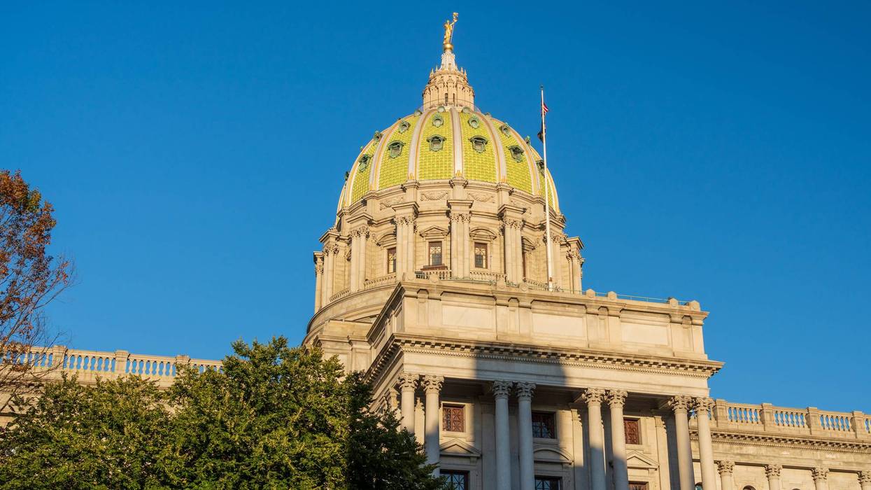 The Pennsylvania Capitol in Harrisburg is seen in fall.