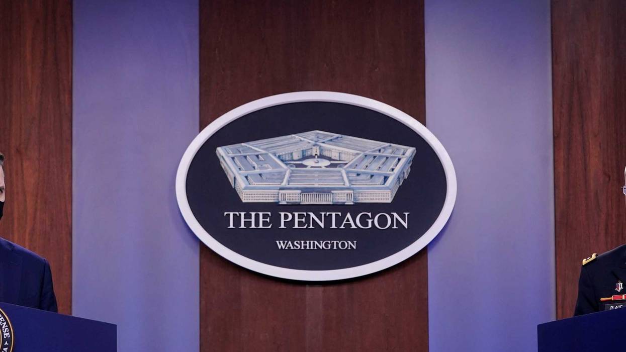The Pentagon logo seen during a press conference in December 2020.