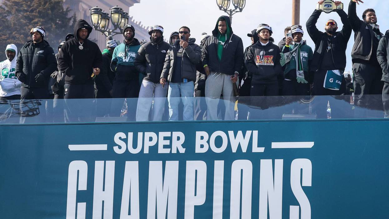 The Philadelphia Eagles celebrate during the Super Bowl championship parade on Feb. 14, 2025, in Philadelphia, Pennsylvania.