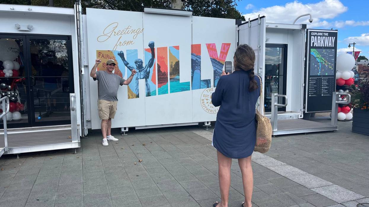 The Philadelphia Visitor Center satellite that just opened at the foot of the Art Museum steps sells official "Rocky"-themed mershandise.