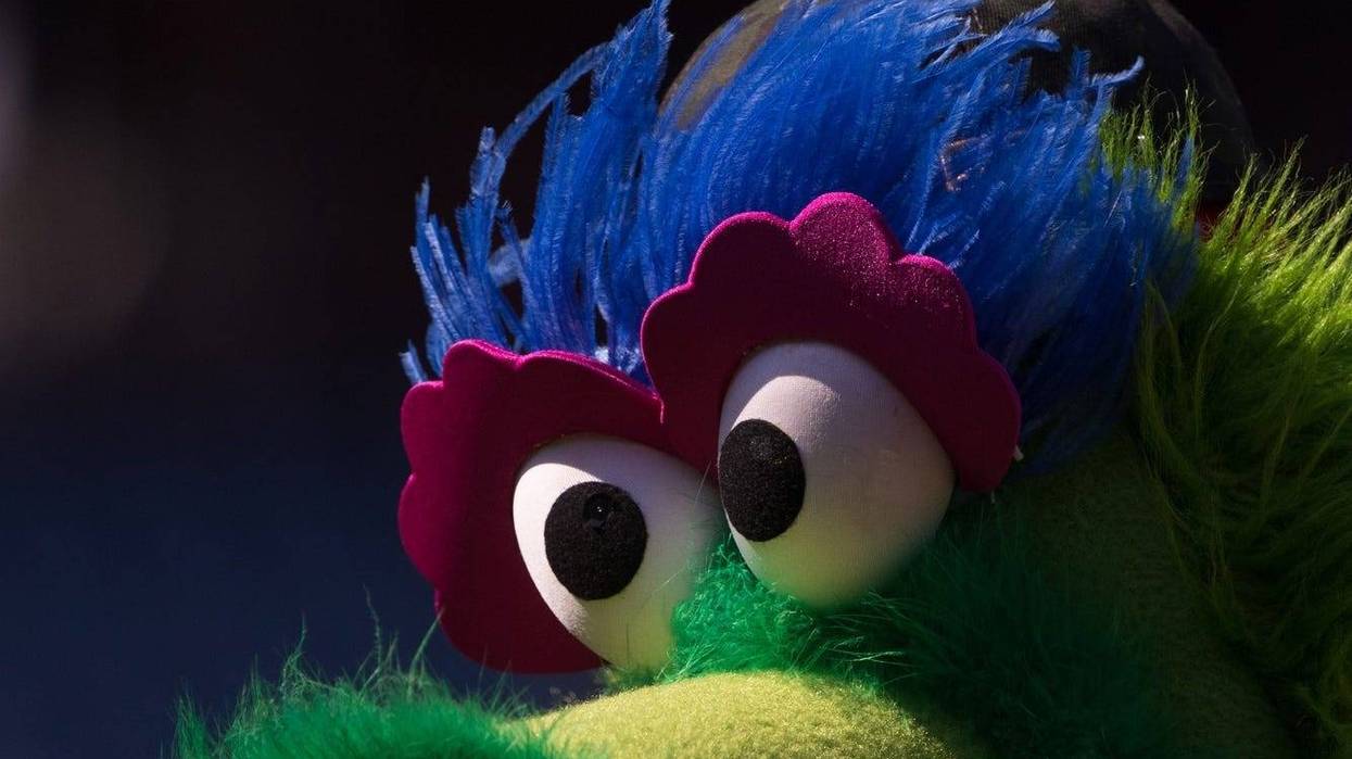 The Phillie Phanatic looks on before action between the Philadelphia Phillies and the Colorado Rockies at Citizens Bank Park, May 18, 2019.