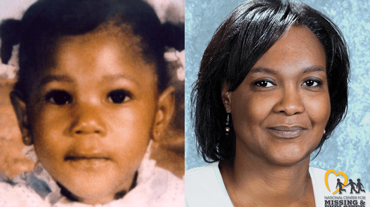The photo on the left shows Vinyette Teague, who was 18 months old when she disappeared in Chicago in 1983. The image on the right is a new, age-progression photo that shows how Vinyette may look today.