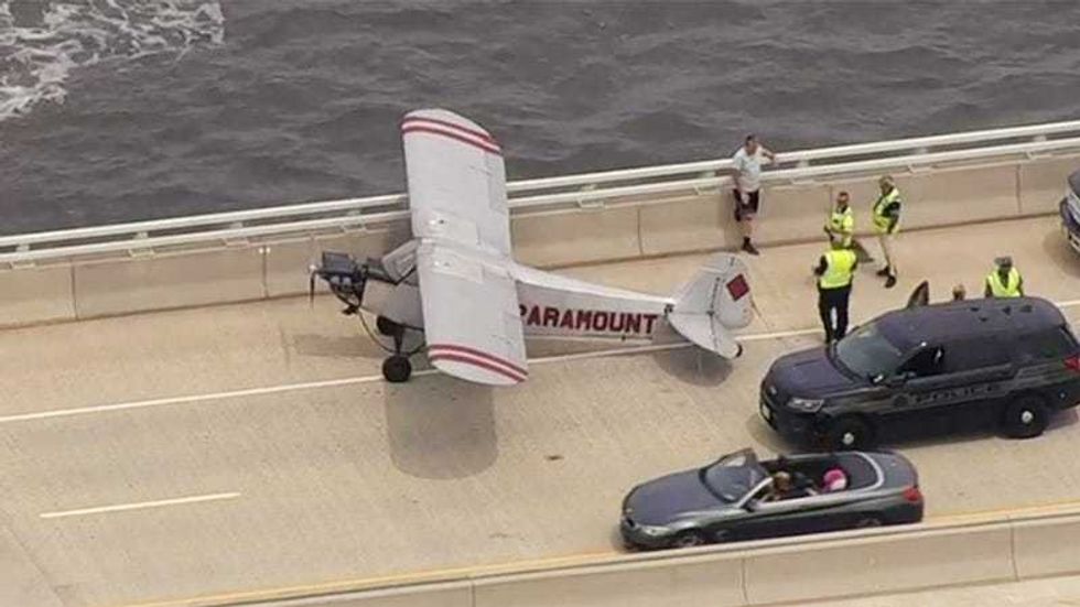 The pilot of a small banner plane made an emergency landing onto the Route 52 Causeway in Ocean City on July 19, 2021.