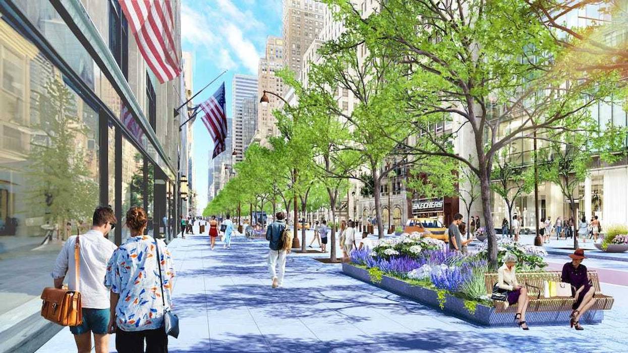 The plan will nearly double the width of sidewalks along the stretch of Fifth Avenue in Midtown