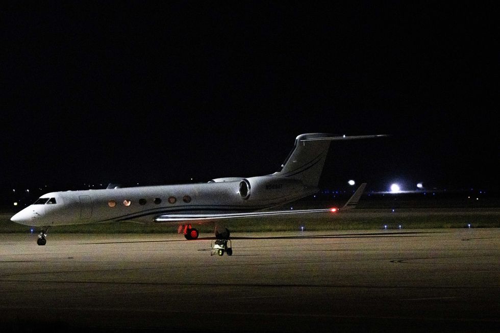 The plane carrying Brittney Griner arrives at the JBSA-Kelly Field Annex runway on Dec. 9, 2022, in San Antonio, Texas