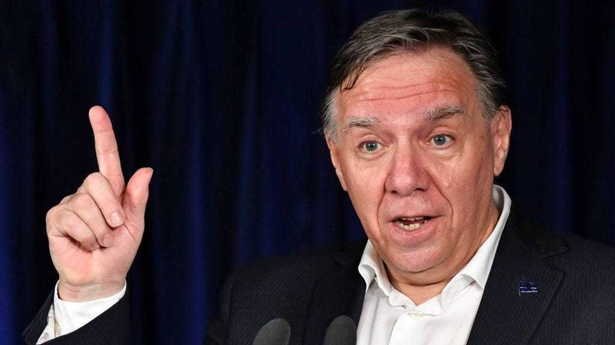 The Premier of Quebec François Legault, announces a plan to develop the game of hockey within the province of Quebec and to increase the number of Quebec born players in the NHL, prior to the game between the Montreal Canadiens and the Pittsburgh Penguins at Centre Bell on November 18, 2021 in Montreal, Canada.