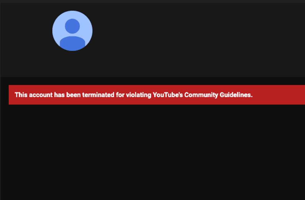 The "prophetoftruth88" account now has a message saying it was terminated for "violating" YouTube