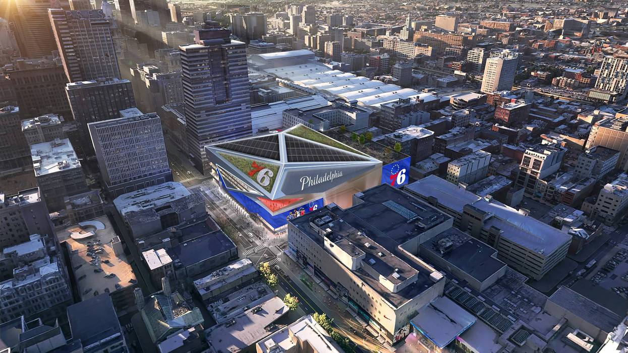 The proposed location of the new 76ers arena, between Market and Cuthbert streets, and 10th and 11th streets in Center City.
