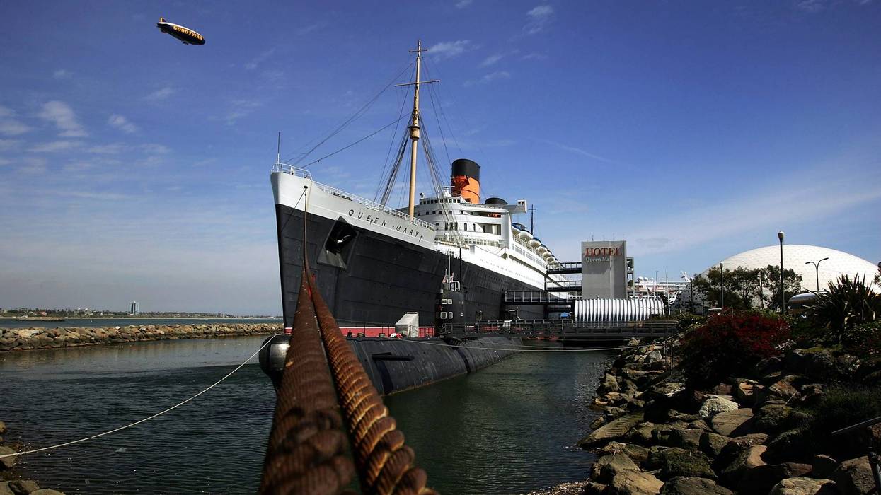 The Queen Mary, a historic ocean liner that was docked and turned into a tourist attraction 37 years ago, is seen where it still serves as a hotel and exhibit March 21, 2005 in Long Beach, California.