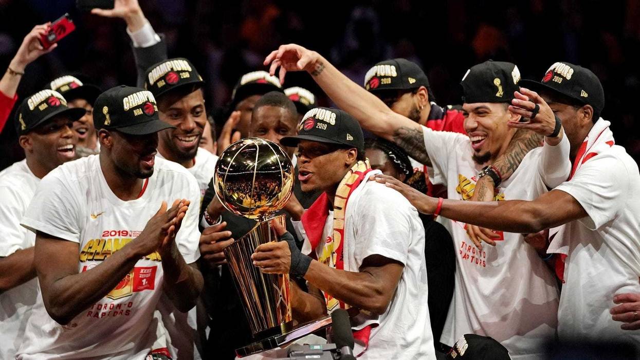The Raptors celebrate their NBA championship.
