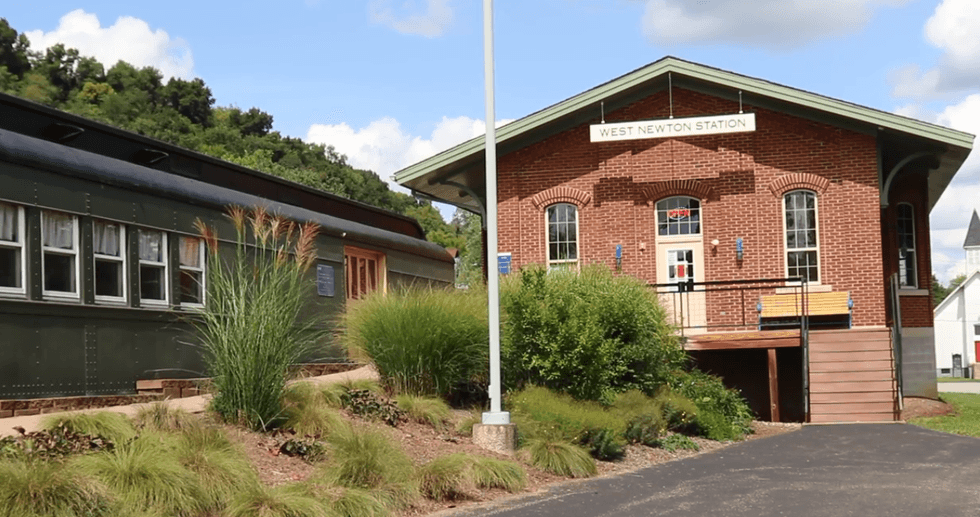 The rebuilt train station along the trail at West Newton, PA was one of the Regional Trail Corporation