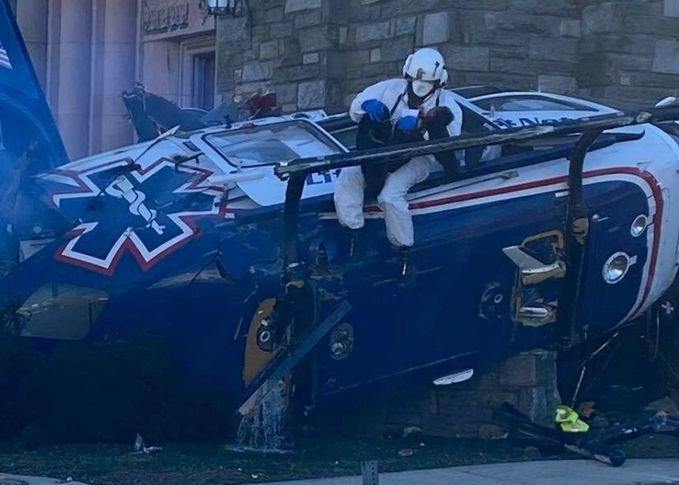 The rescue of an infant from the wreckage of a helicopter crash in Drexel Hill.