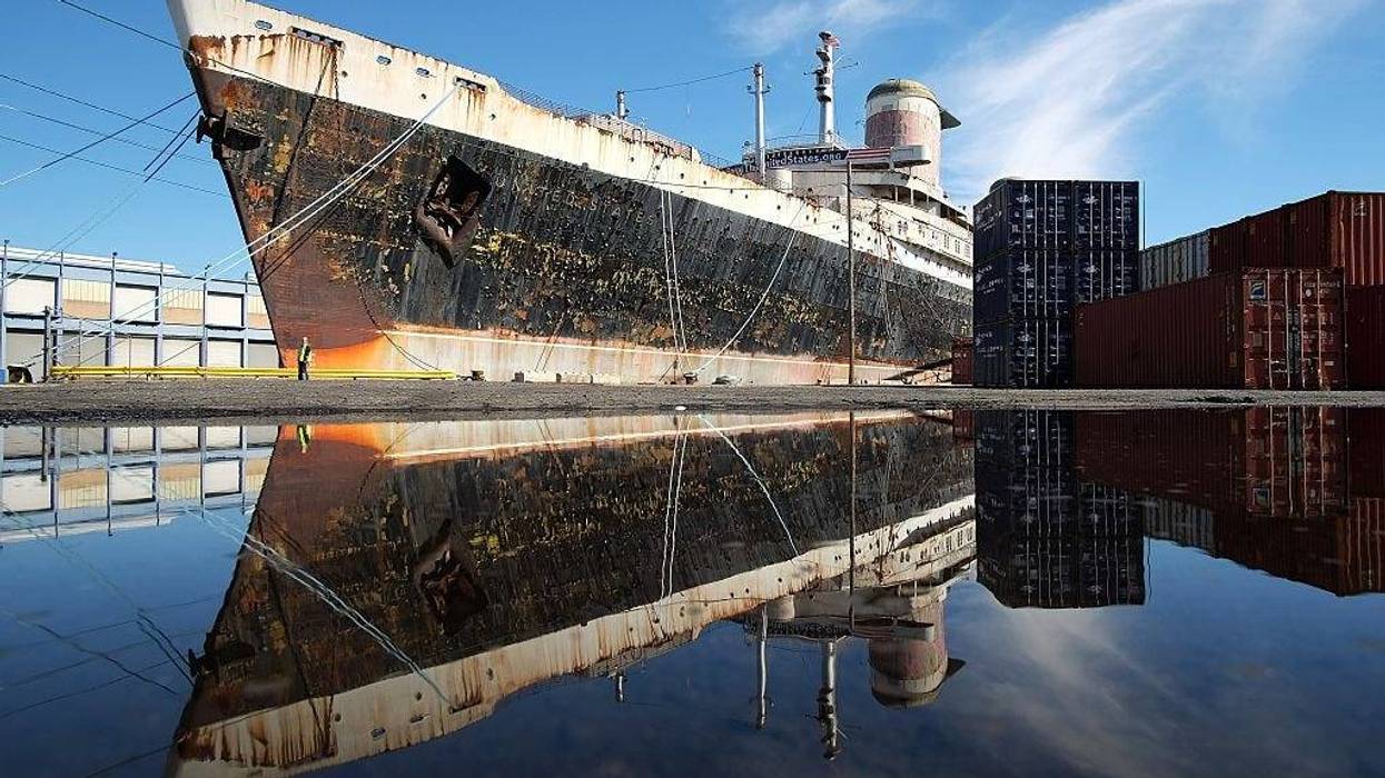 The retired ocean liner SS United States is pictured at a dock in Philadelphia in 2015.