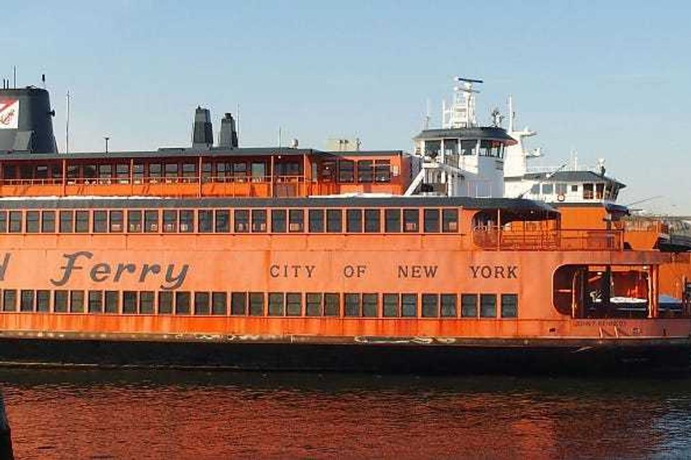 The retired Staten Island Ferry boat, the John F. Kennedy, is seen moored on February 2, 2022 in New York City. The boat was purchased by comedians Pete Davidson and Colin Jost and will reportedly be turned into an entertainment venue.