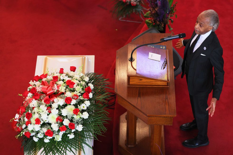 The Rev. Al Sharpton speaks during the public viewing and funeral service of Jordan Neely at Mount Neboh Baptist Church on May 19, 2023