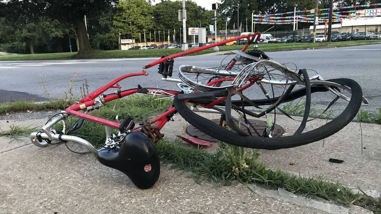 The rider of this bicycle was sent to the hospital after a hit and run on Roosevelt Boulevard.
