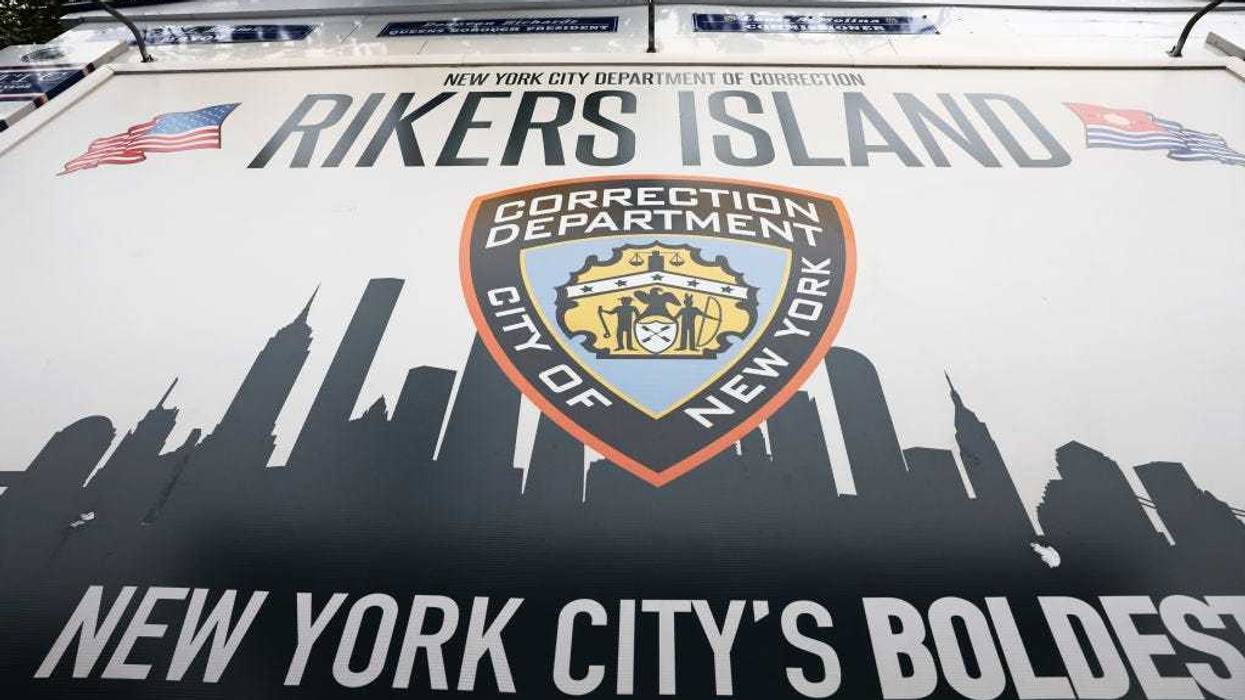 The Rikers Island jail sign is seen on October 24, 2022 in New York City.