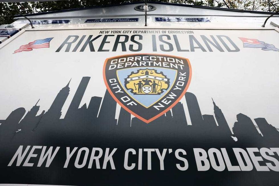 The Rikers Island jail sign is seen on October 24, 2022 in New York City.