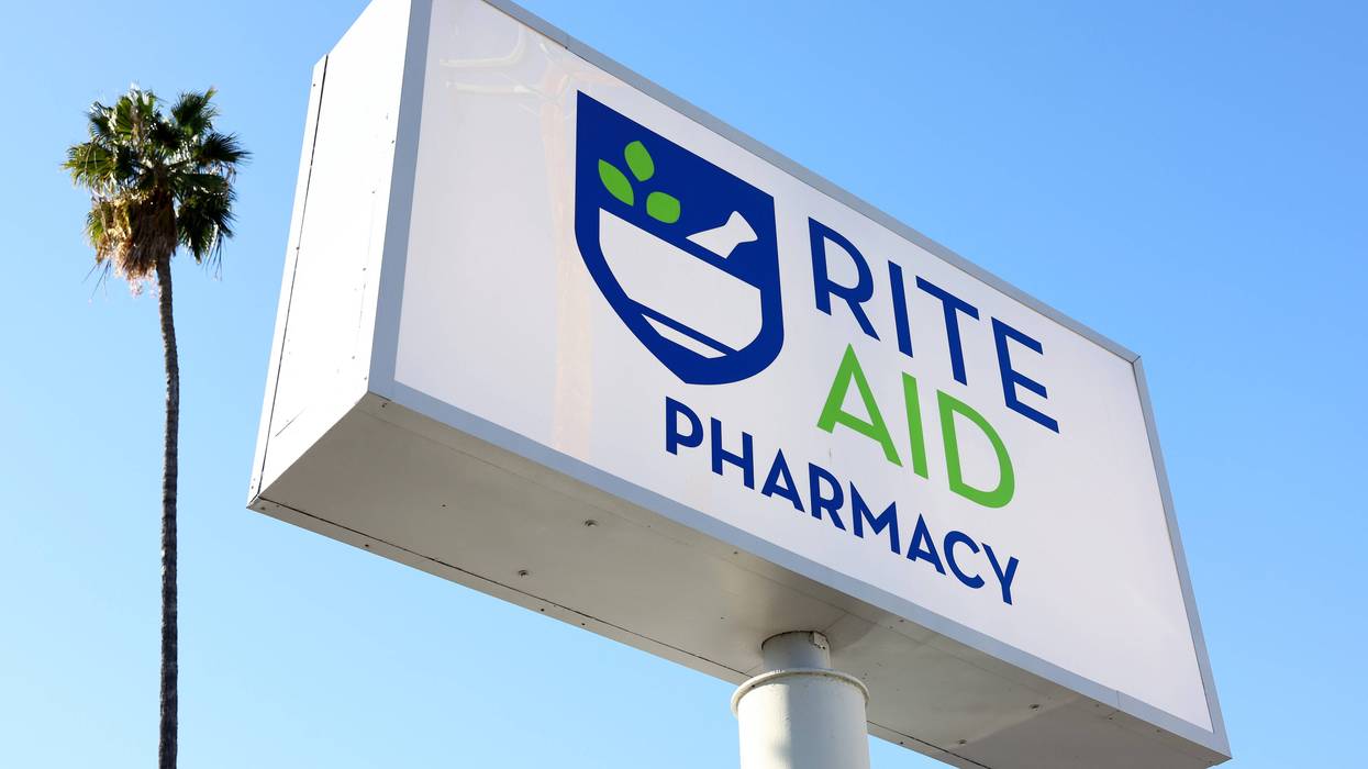The Rite Aid logo is displayed outside a Ride Aid store on December 21, 2022 in Los Angeles, California.