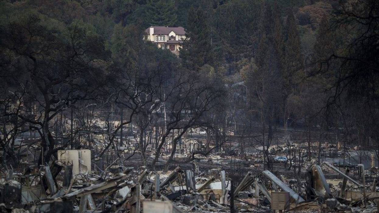 The ruins of houses destroyed by the Tubbs Fire are seen near Fountaingrove Parkway on October 14, 2017 in Santa Rosa, California.