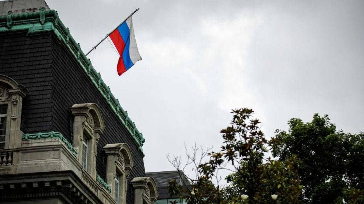 The Russian flag flies above the Russian Ambassador's residence a few blocks north of the White House on June 24, 2023 in Washington, DC.