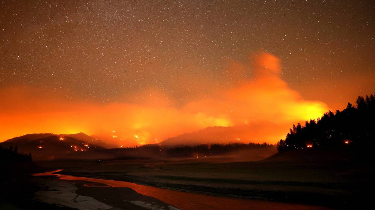 The Salt Fire burns in the hills above Shasta Lake on July 01, 2021 in Lakehead, California.