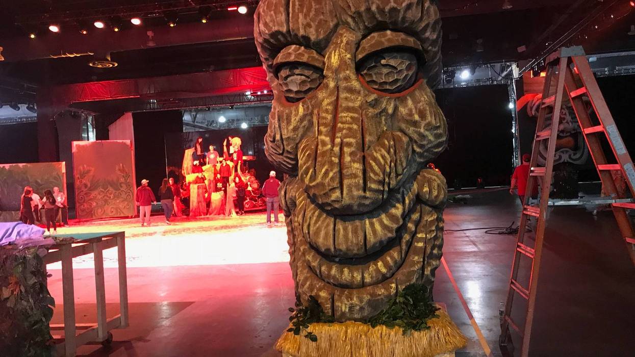 The Satin Slipper Fancy Brigade readies routines and props for Wednesday's Mummers Parade.