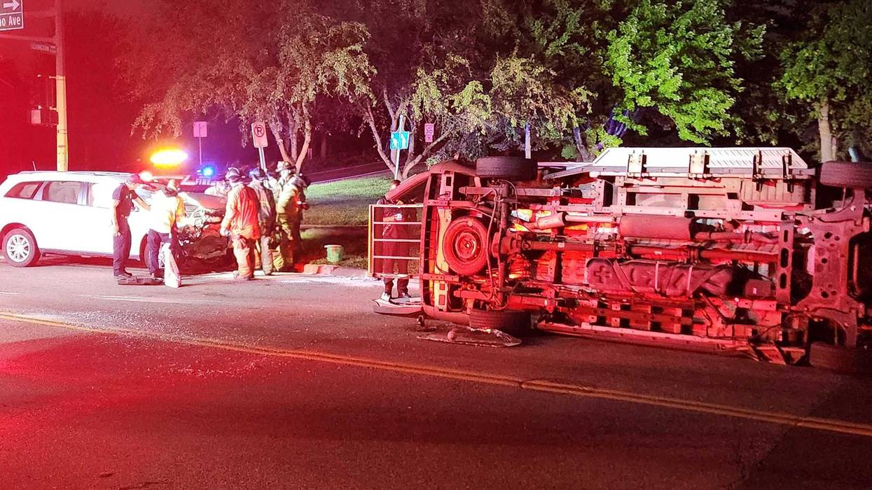 The scene in St. Paul early Wednesday morning where a man was killed in a collision. The traffic lights were inoperable due to storms that knocked power out in the area.