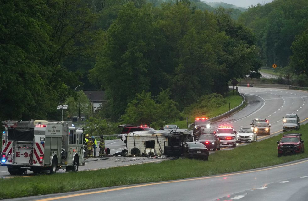 The scene of a multi-car accident on the northbound Taconic Parkway just north of Route 100 in Millwood on May 14, 2025