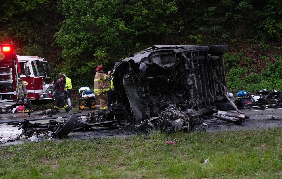 The scene of a multi-car accident on the northbound Taconic Parkway just north of Route 100 in Millwood on May 14, 2025