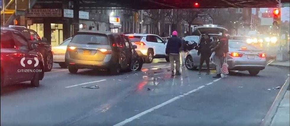 The scene of a multi-vehicle crash involving an alleged drunk driver in East New York, Brooklyn, on Feb. 27, 2024.