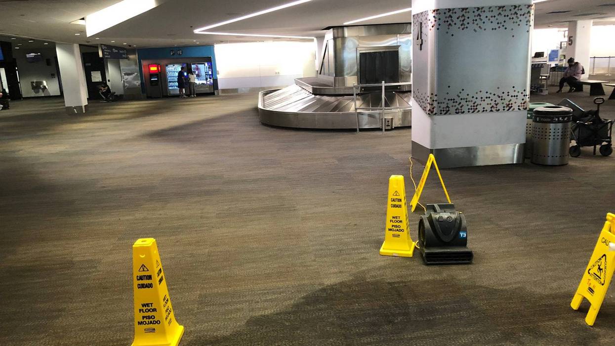 The scene of a stabbing at the baggage claim area of SFO.