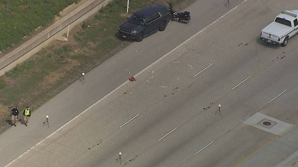 The scene on President George Bush Turnpike after an officer-involved shooting in Irving, Texas on Wednesday, March 13, 2024.
