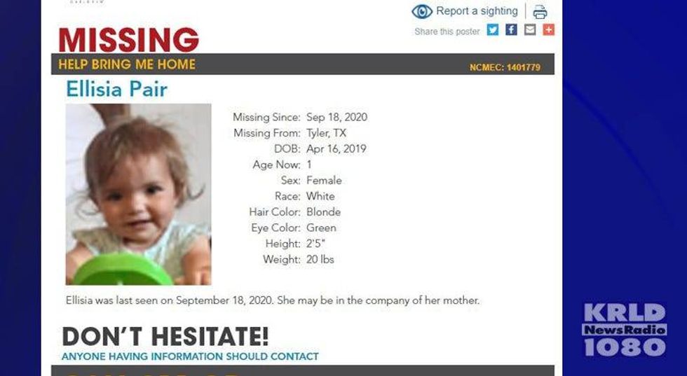 The search is on for a missing 17 month old girl in East Texas