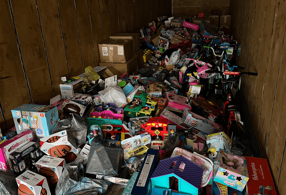 The semitrailer filled with toys donated for the event
