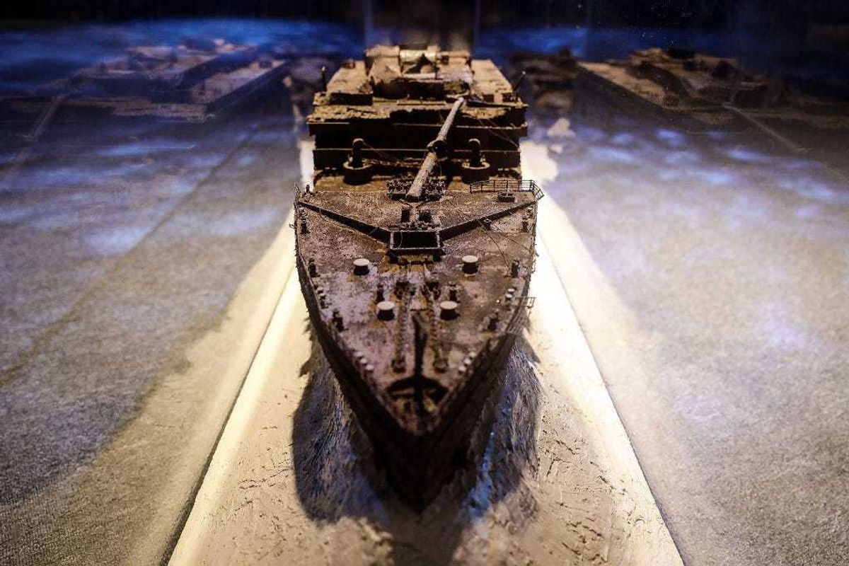 The shipwrecks of 3D model during "Titanic the Artifact Exhibition" at Hangu art Gallery on May 3, 2018 in Wuhan, Hubei province, China.