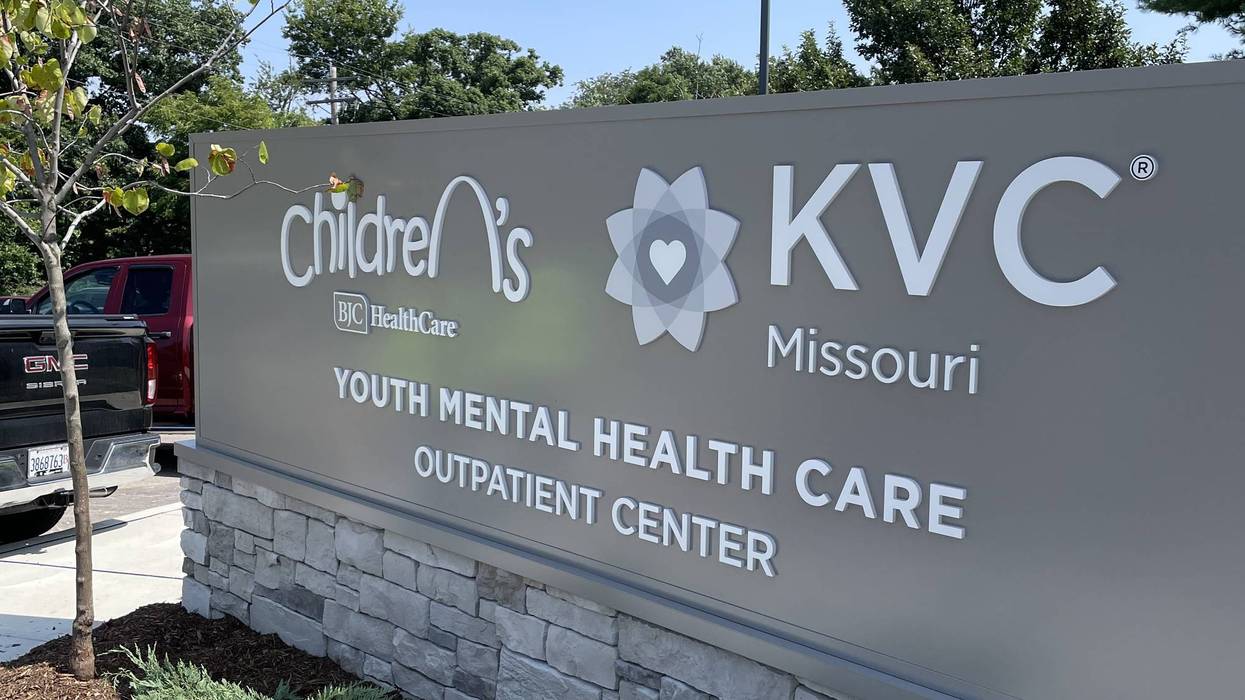 The sign at the new hospital on KVC Missouri’s Children's Mental Wellness Campus, located at 330 N. Gore Ave. in Webster Groves.