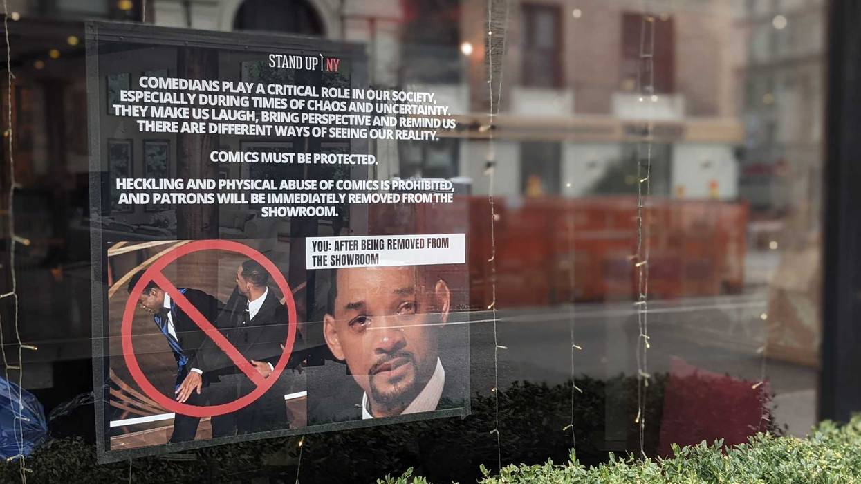 The sign in the window of Stand Up NY on West 78th Street