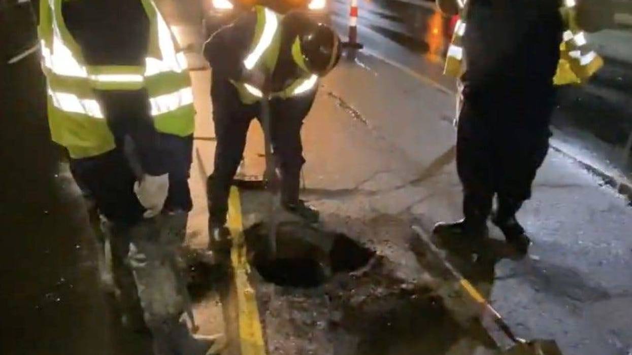 The sinkhole caused by water main break in Detroit Thursday morning