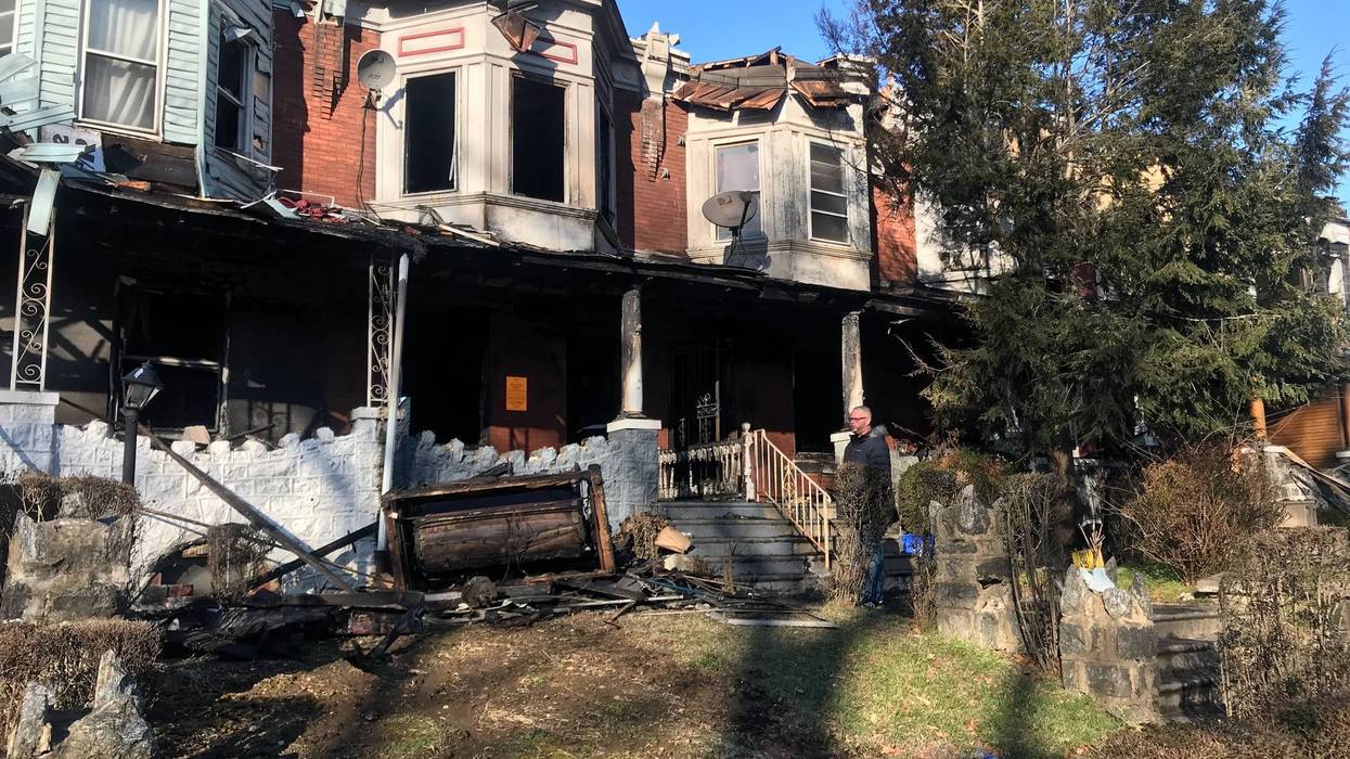 The site of a fire along Walnut Street near 61st Street in West Philadelphia. Eight rowhomes were damaged, displacing more than 20 residents.