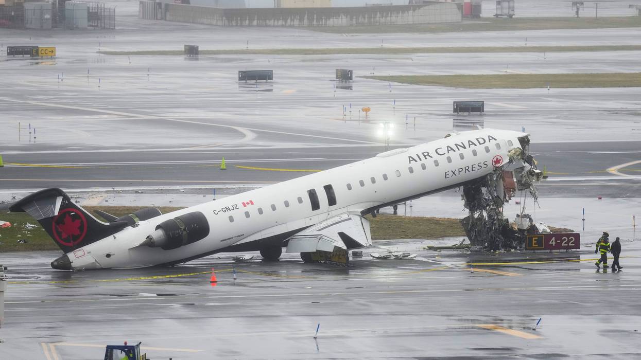 The smashed plane was seen on the tarmac on Monday, March 23