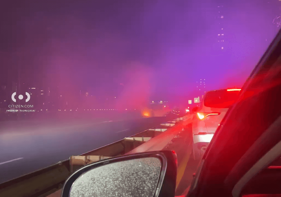 The smoldering wreckage of the crash created a smoky haze over the FDR on Feb. 4, 2025