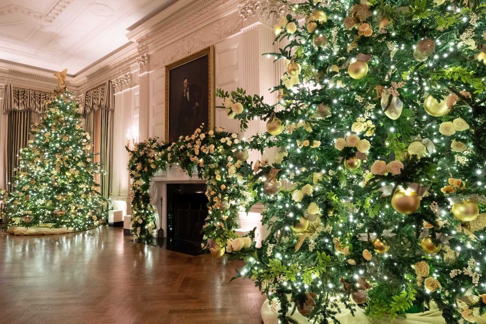 The State Dining Room of the White House is decorated for the Christmas season Sunday, Nov. 29, 2020.