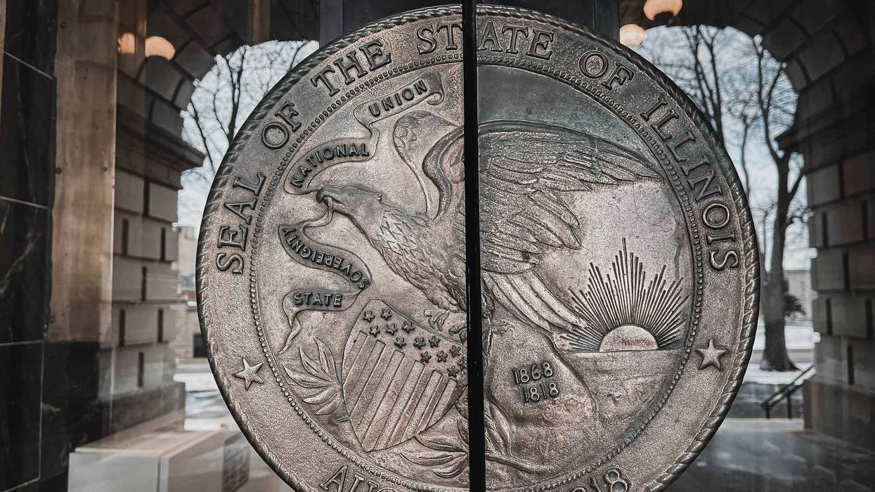 The state of Illinois Seal, seen on the doors to the north of entrance of the state capitol building.